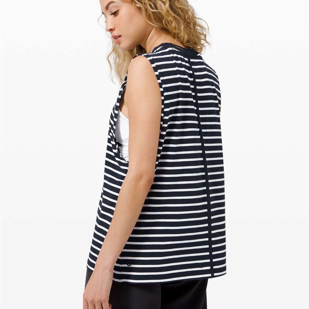 Lululemon All Yours Boyfriend Tank Vitasea Pima Cotton  
Navy White Stripe